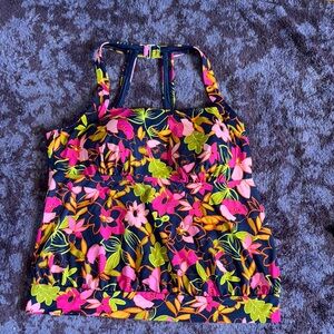 18W Lands' End Navy Floral Swim Tankini Top